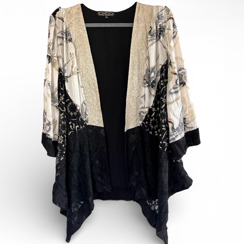 VIOLET KAY Patchwork Mixed Print Kimono Top Lagenlook Whimsigoth Artsy Size 1X